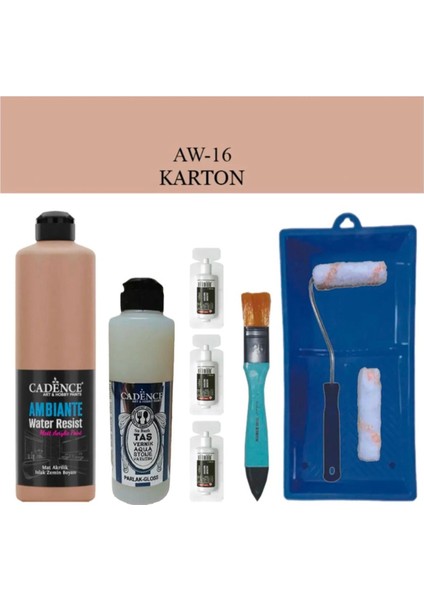 Boya Fayans Tezgah B-Ambiente Islak Zemin Aw-16 Karton 500ML Katalizör 30GR Taş Vernik 250 Saten Rulo Set