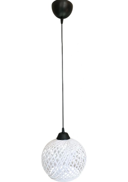 Sarkıt Ip Top Avize 20CM Başlık -Ampul Dahil Değildir- Beyaz Top (70CM Siyah Kablo)