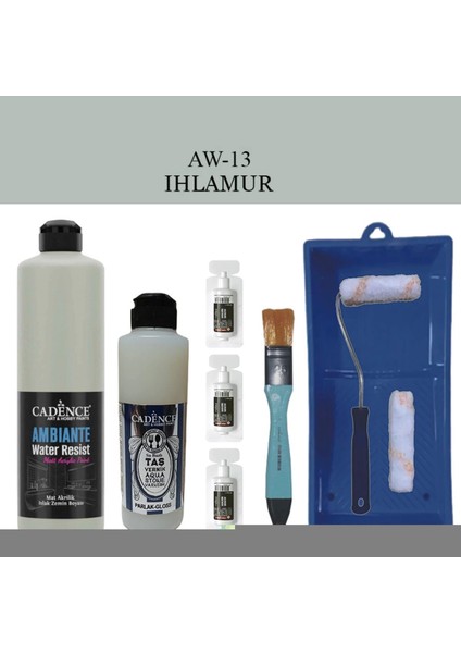 Boya Fayans Tezgah B-Ambiente Islak Zemin Aw-13 Ihlamur 500ML Katalizör 30GR Taş Vernik 250 Saten Rulo Set