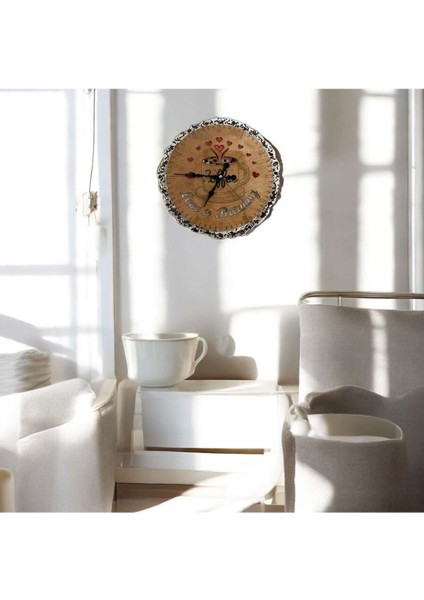 Ahşap Duvar Saati - Coffee Love Is Brewing - Epoksi Reçine Kaplamalı - 30 cm