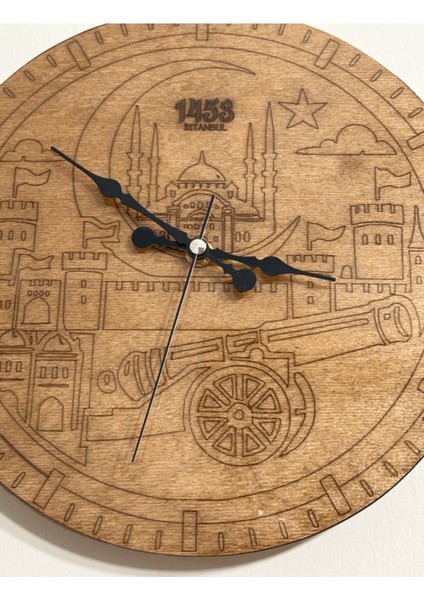 Ahşap Duvar Saati - İSTANBUL-1453 - Epoksi Reçine Kaplamalı - 30 cm