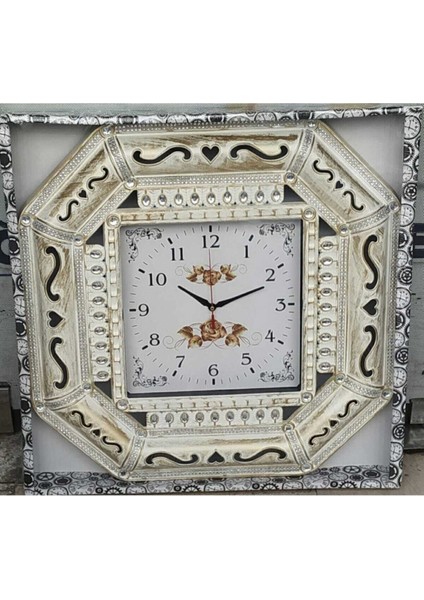 Modern 60x60 cm sarı taşlı kare duvar saati, şık ve estetik dekor için ideal