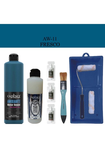 Boya Fayans Tezgah B-Ambiente Islak Zemin Aw-11 Fresco 500ML Katalizör 30GR Mat Taş Vernik 250 Saten Rulo Set