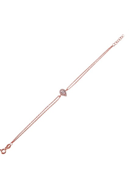 Roze Rengi Zirkon Taşlı Damla Model Gümüş Bileklik