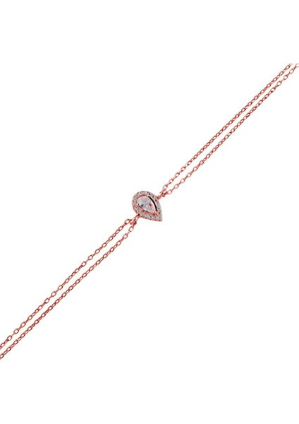 Roze Rengi Zirkon Taşlı Damla Model Gümüş Bileklik fiyatları