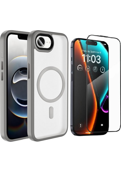 Apple iPhone 16E Kılıf Mat Arka Yüzey Wireless Şarj Özellikli Zore Flet Magsafe Kapak + Cam Ekran Koruyucu