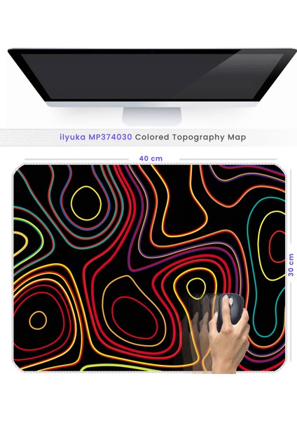Mouse Pad 40X30 cm Colored Topography Map Ilyuka MP374030 Gaming Oyuncu Dikişli Kenar Pürüzsüz Yüzey Kaymaz Kauçuk Taban