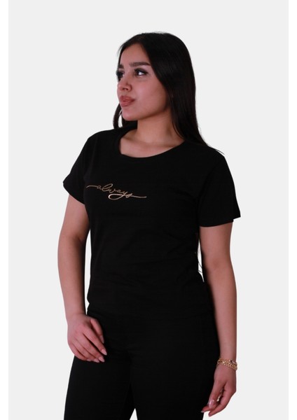 Slim Fit Siyah Kadın T-Shirt Always Bask