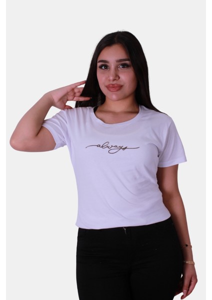 Slim Fit Beyaz Kadın T-Shirt Always Bask