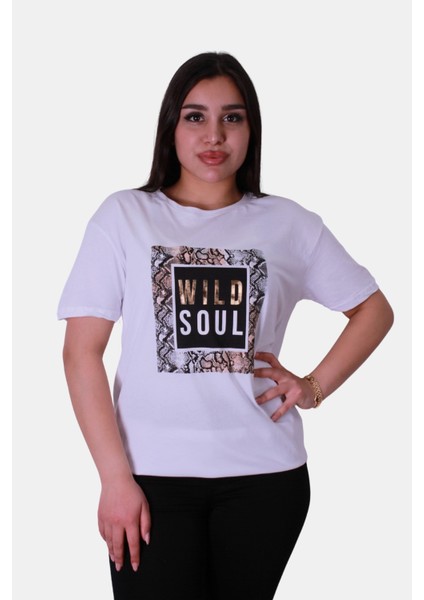 Wıld Soul Baskı Beyaz Kadın T-Shirt
