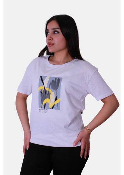 Çiçek Baskı Beyaz Kadın T-Shirt fiyatları
