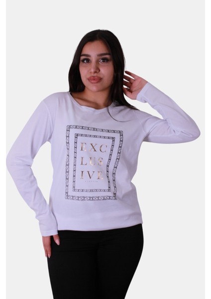 Excullseve Beyaz Kadın Sweatshirt