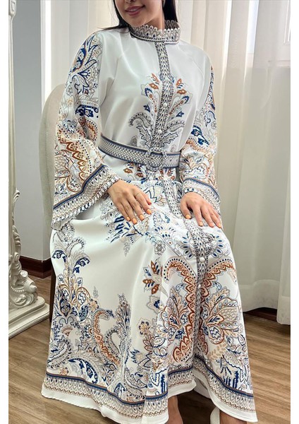 Kadın Kemerli Midi Boy Tasarım Elbise NBMS2393 modelleri