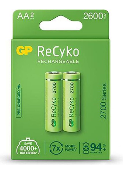 Gp 2600 R6 Aa Kalem Şarjlı Pil 2li Bls Paket Recyko Yeşil GO50609347450