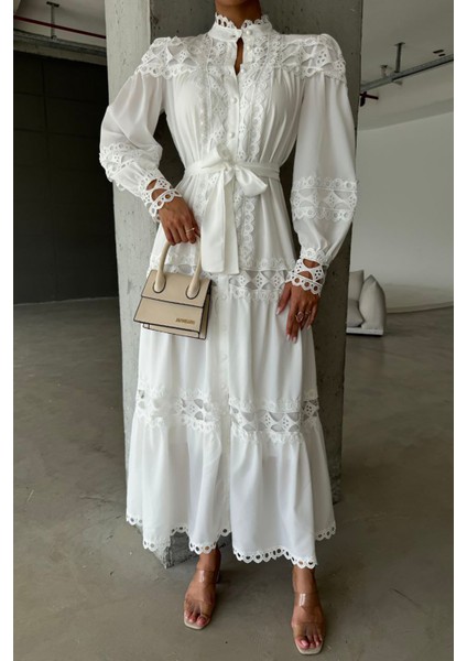 Kadın Uzun Dantel Detaylı Tasarım Elbise NBMS42110 fırsatları