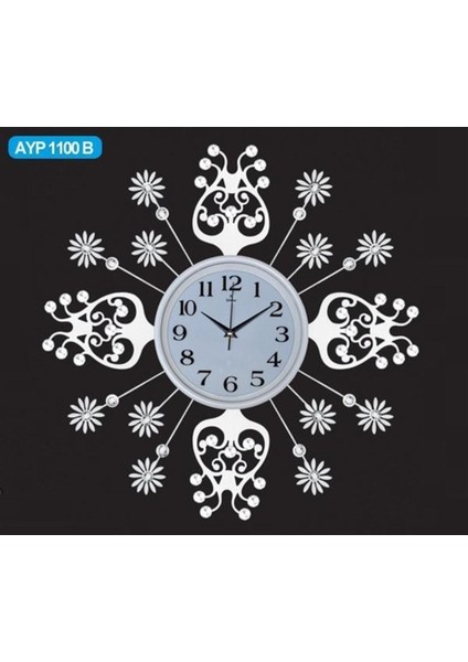Modern beyaz ferforje duvar saati, 60x60 cm, şık ve zarif tasarım.