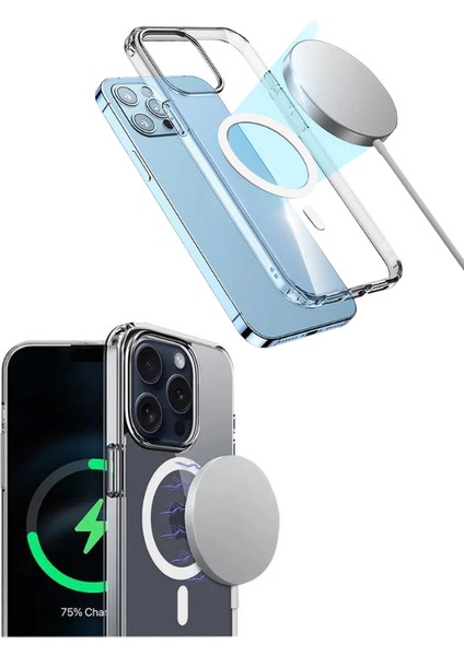 iPhone 14 Pro Max Uyumlu Magsafe Wireless Şarj Özellikli Şeffaf Embos Kılıf