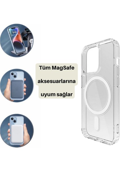 iPhone 14 Pro Max Uyumlu Magsafe Wireless Şarj Özellikli Şeffaf Embos Kılıf