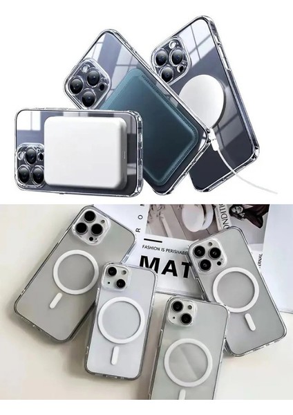 iPhone 14 Pro Max Uyumlu Magsafe Wireless Şarj Özellikli Şeffaf Embos Kılıf