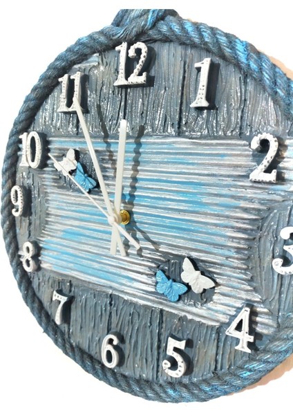 Mavi Ahşap Duvar Saati, 35x35 cm, İskandinav Tarz, Zarif ve Şık Tasarım fiyatları