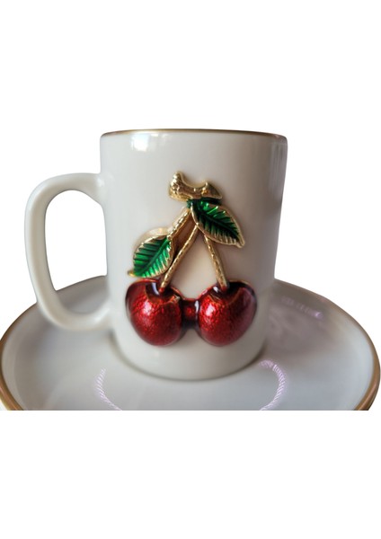 2'li Kahve Fincanı (Kiraz Dekorlu) Premium Seri