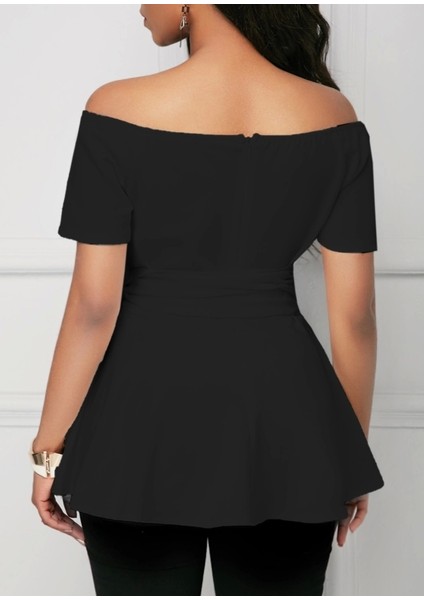 Kadın Kısa Kollu Madonna Yaka Yandan Bağlamalı Ithal Krep Bluz modelleri