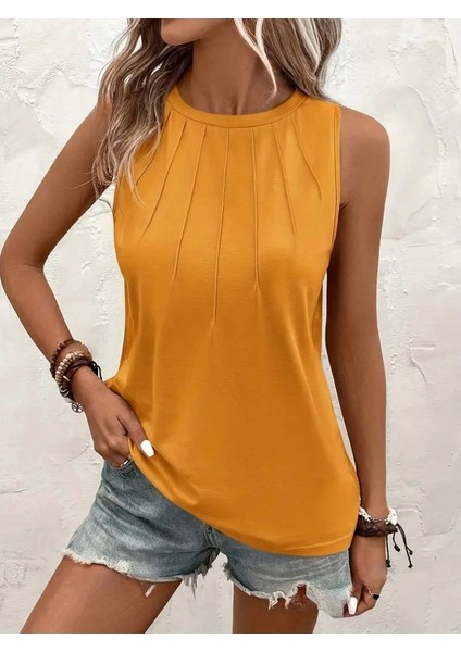 Kadın Kolsuz Bisiklet Yaka Önden Şerit Detaylı Viskon Bluz fırsatları