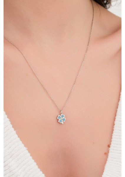 925 Ayar Gümüş Aqua Taşlı Yonca Kadın Kolye fiyatları