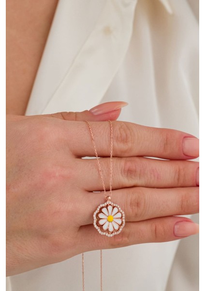 925 Ayar Gümüş Hareketli Papatya Kolye Rose