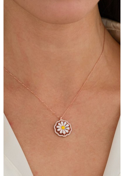 925 Ayar Gümüş Hareketli Papatya Kolye Rose fiyatları