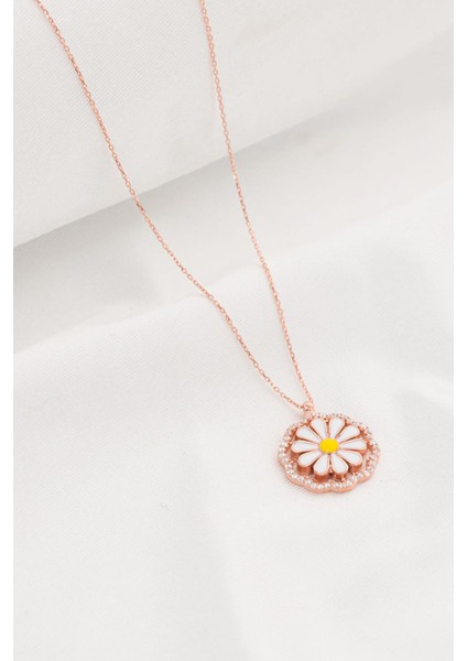 925 Ayar Gümüş Hareketli Papatya Kolye Rose modelleri