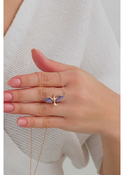 Kadın 925 Ayar Gümüş Anka Kuşu Taşlı Kolye Şık Tasarım