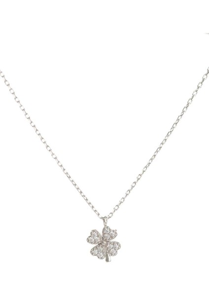 925 Ayar Gümüş Taşlı Yonca Motifli Kadın Kolye modelleri