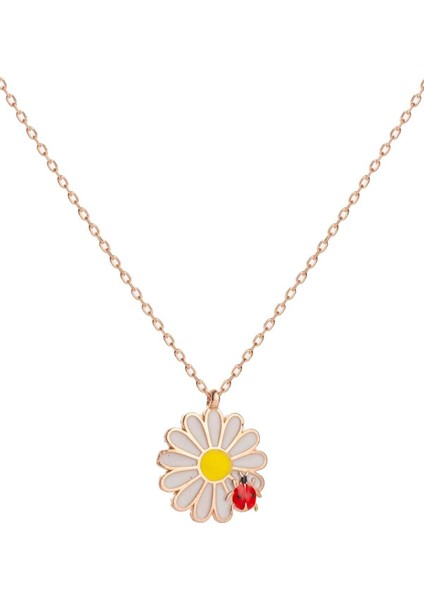 Kadın 925 Ayar Gümüş Rose Uğur Böceği Detaylı Papatya Kolye fırsatları
