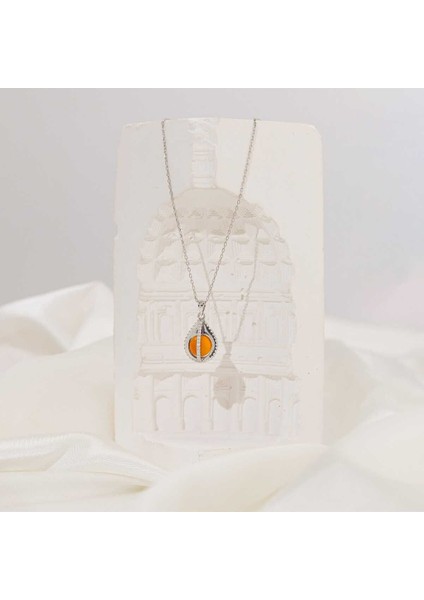 Turuncu Taşlı Damla Kolye 925 Ayar Gümüş fırsatları