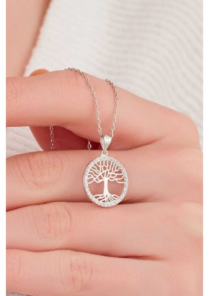 925 Ayar Gümüş Şık Tasarım Hayat Ağacı Kadın Kolye