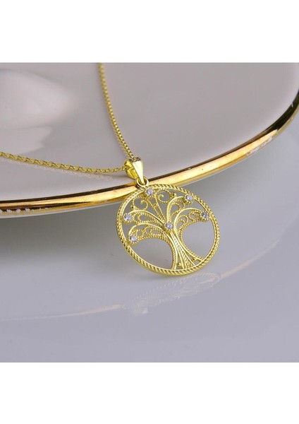925 Ayar Gümüş Telkari Hayat Ağacı Gold Kolye