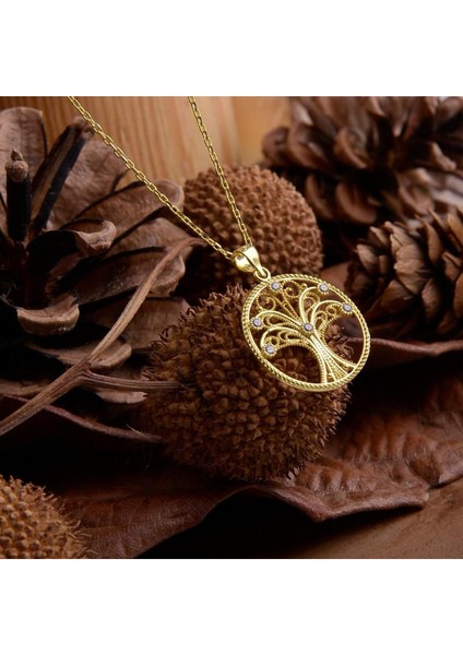 925 Ayar Gümüş Telkari Hayat Ağacı Gold Kolye fiyatları