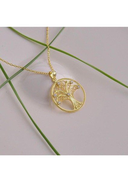 925 Ayar Gümüş Telkari Hayat Ağacı Gold Kolye indirimleri