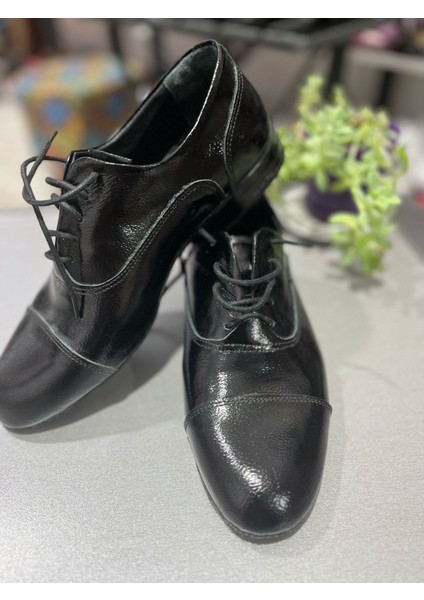 Siyah Parlak Deri Erkek Için Maskaratlı Çarık Model Tango, Dans ve Salon Ayakkabısı