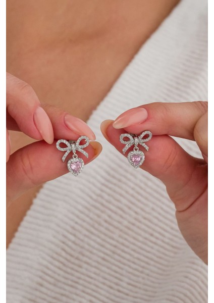 925 Ayar Gümüş Fiyonklu Kalp Küpe