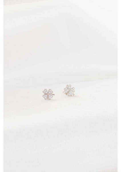 925 Ayar Gümüş Beyaz Taşlı Yonca Kadın Küpe fırsatları