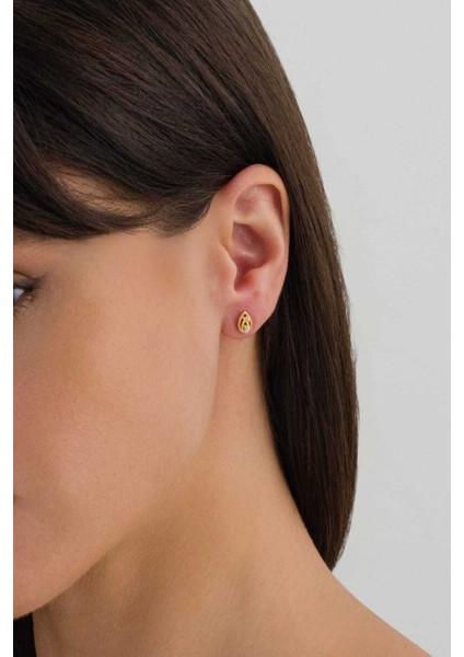 925 Ayar Gümüş Altın Renk Kadın Damla Küpe