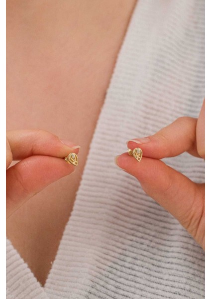 925 Ayar Gümüş Altın Renk Kadın Damla Küpe modelleri