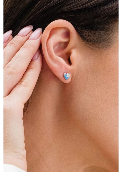 Dalga Desenli Kalp Gümüş Küpe 925 Ayar