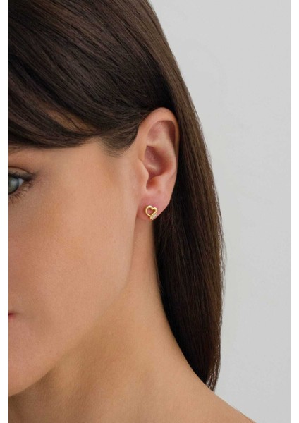 925 Ayar Gümüş Şık Tasarım Taşlı Kadın Kalp Küpe