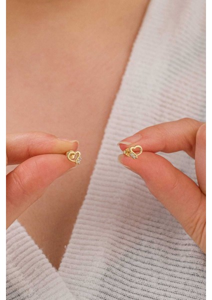 925 Ayar Gümüş Şık Tasarım Taşlı Kadın Kalp Küpe modelleri