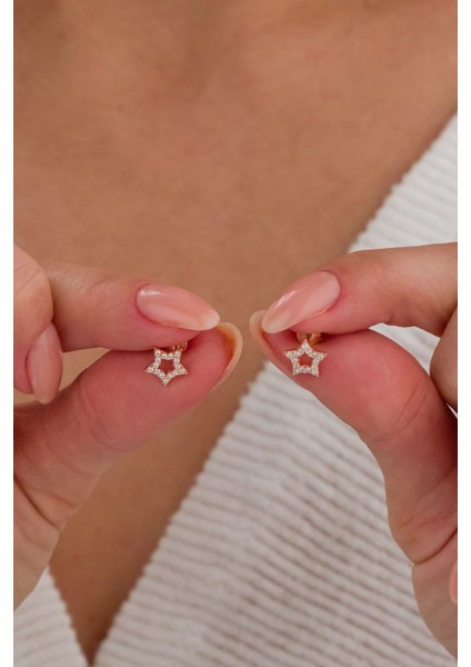 925 Ayar Gümüş Rose Yıldız Çivili Küpe