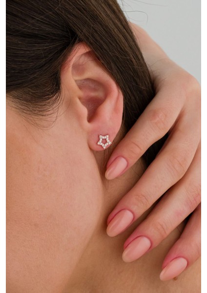 925 Ayar Gümüş Rose Yıldız Çivili Küpe fiyatları