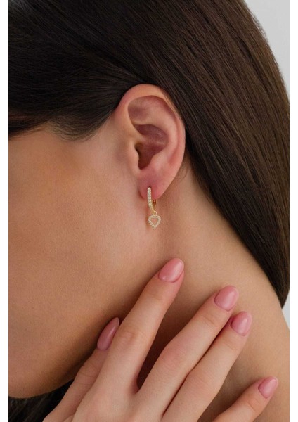 Kadın 925 Ayar Gümüş Sallantılı Kalp Detaylı Zirkon Taşlı Halka Küpe fiyatları